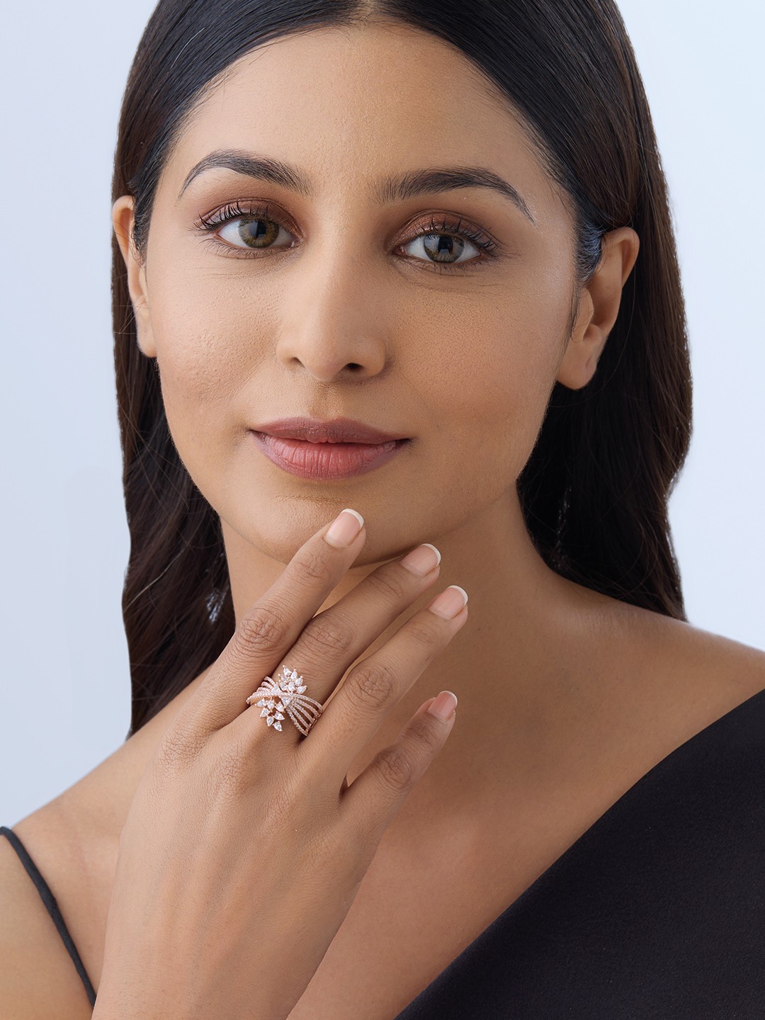 

Kushal's Fashion Jewellery Rose Gold Plated Cubic Zirconia Studded Finger Ring