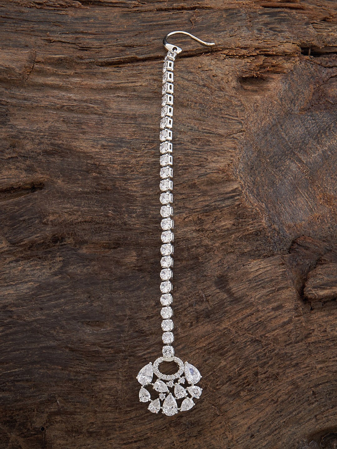 

Kushal's Fashion Jewellery Rhodium-Plated Stone-Studded Maang Tikka, Silver
