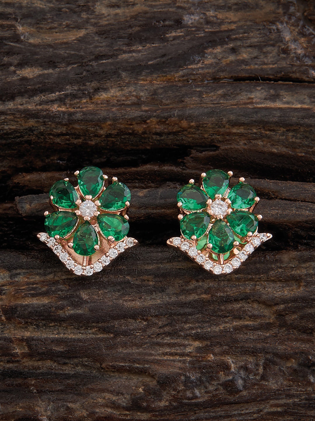 

Kushal's Fashion Jewellery Gold Plated Cubic Zirconia Studded Floral Stud Earrings