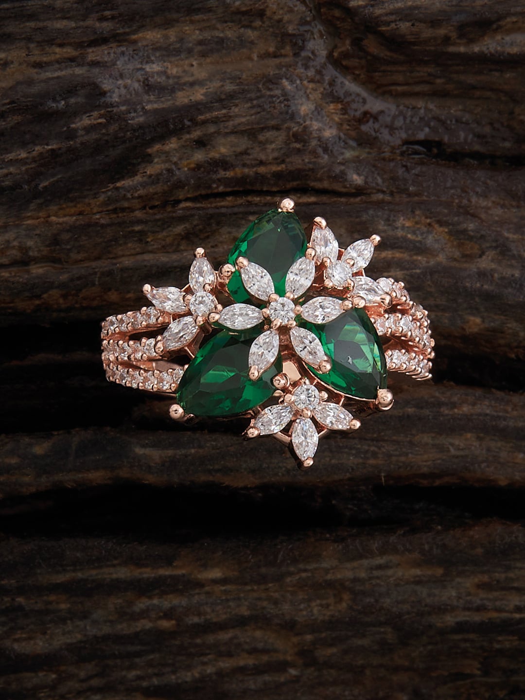 

Kushal's Fashion Jewellery Rose Gold Plated Cubic Zirconia Studded Finger Ring