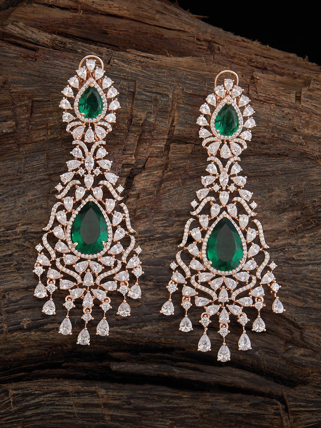 

Kushal's Fashion Jewellery Rose Gold Plated Cubic Zirconia Studded Drop Earrings