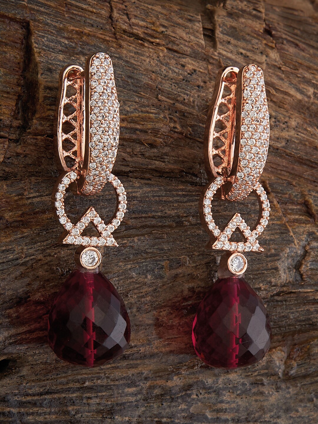 

Kushal's Fashion Jewellery Rose Gold Plated Teardrop Shaped Drop Earrings