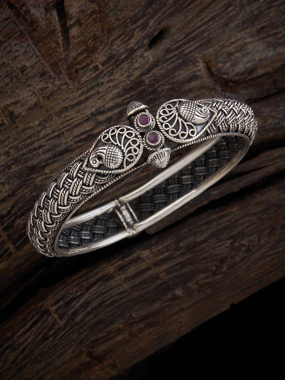 

Kushal's Fashion Jewellery Silver Rhodium-Plated Stone Studedd Kada Bracelet