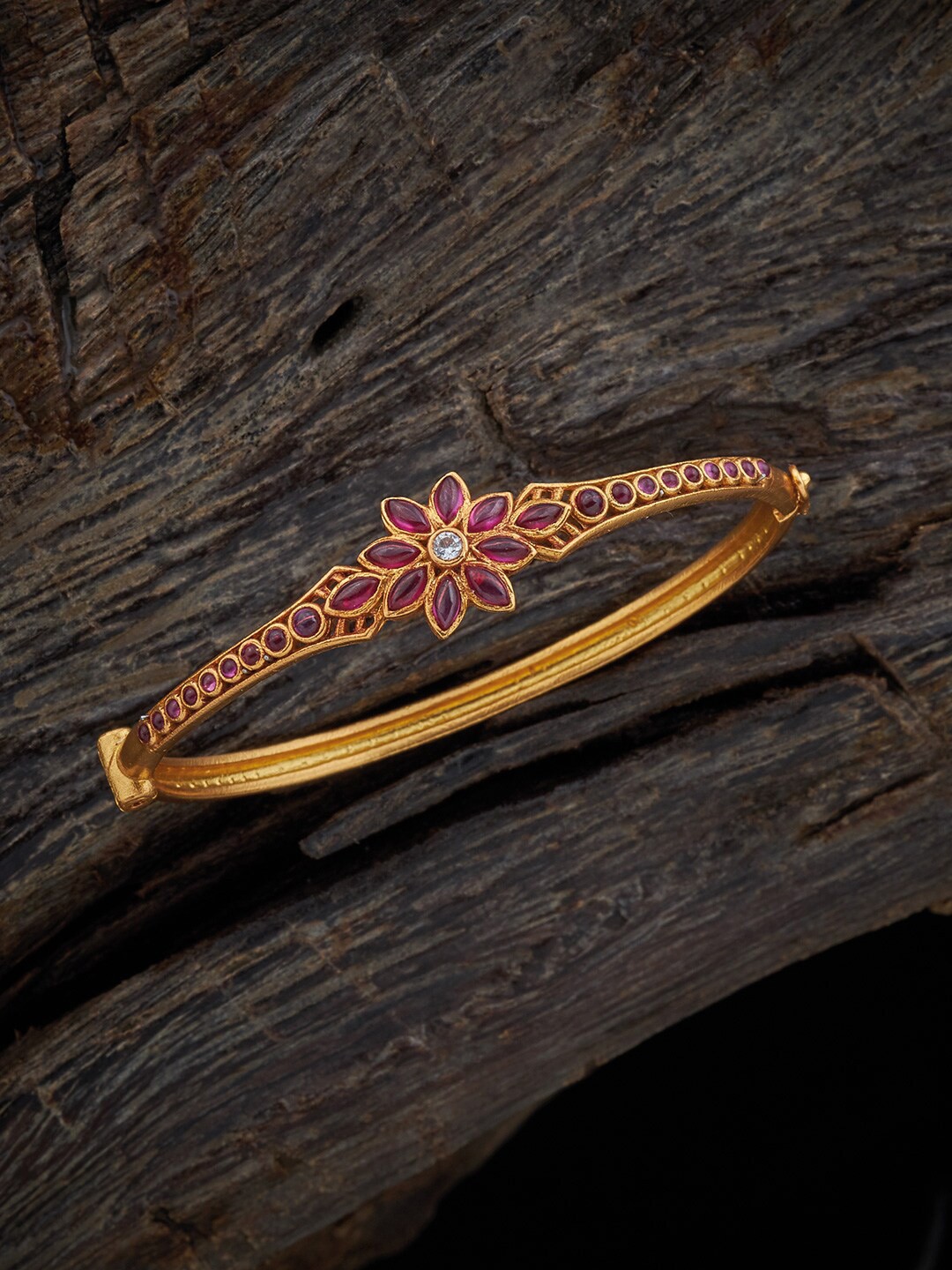 

Kushal's Fashion Jewellery Silver Gold-Plated Stone Studedd Kada Bracelet