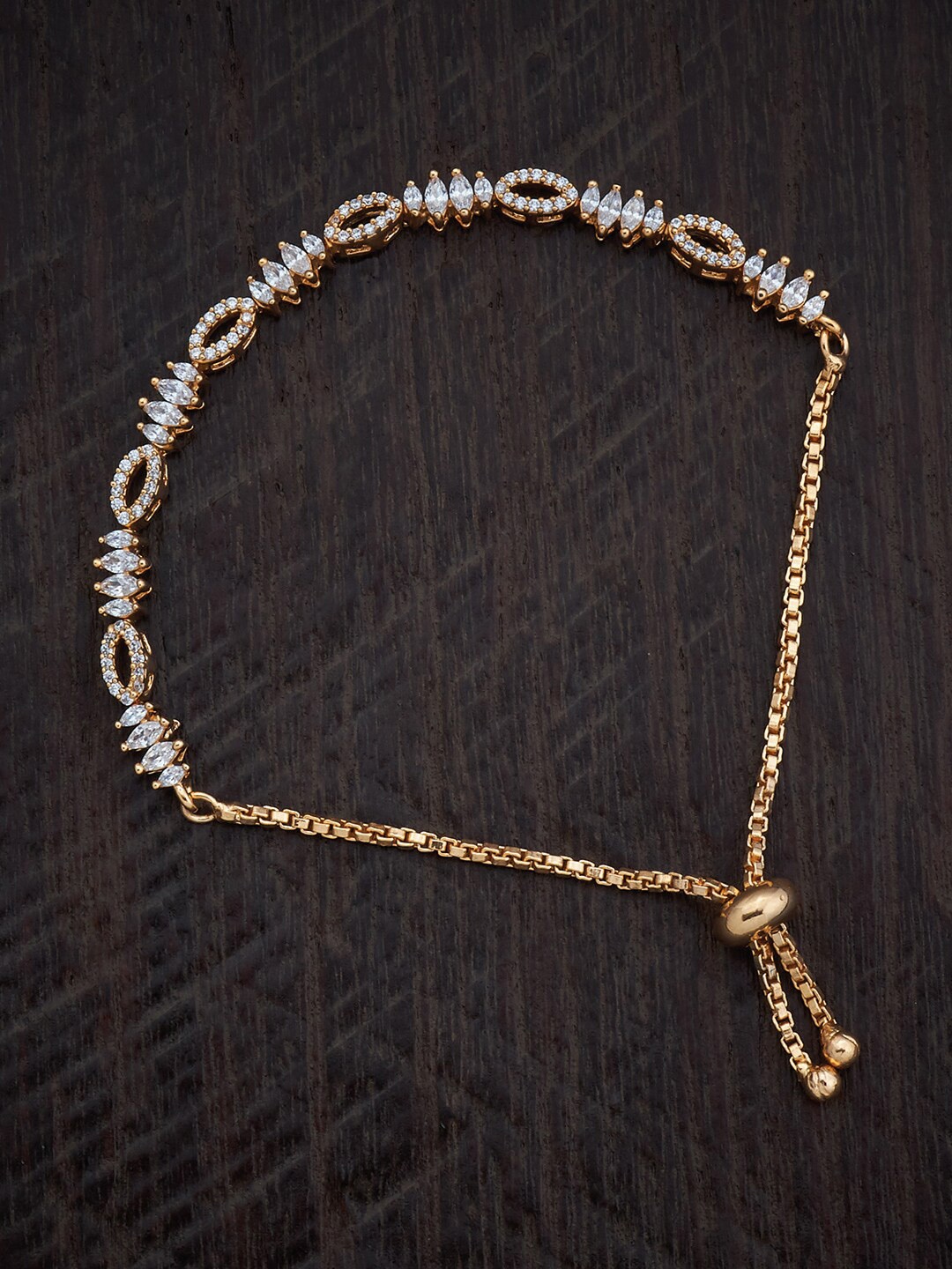 

Kushal's Fashion Jewellery Gold-Plated Cubic Zirconia Studded Link Bracelet