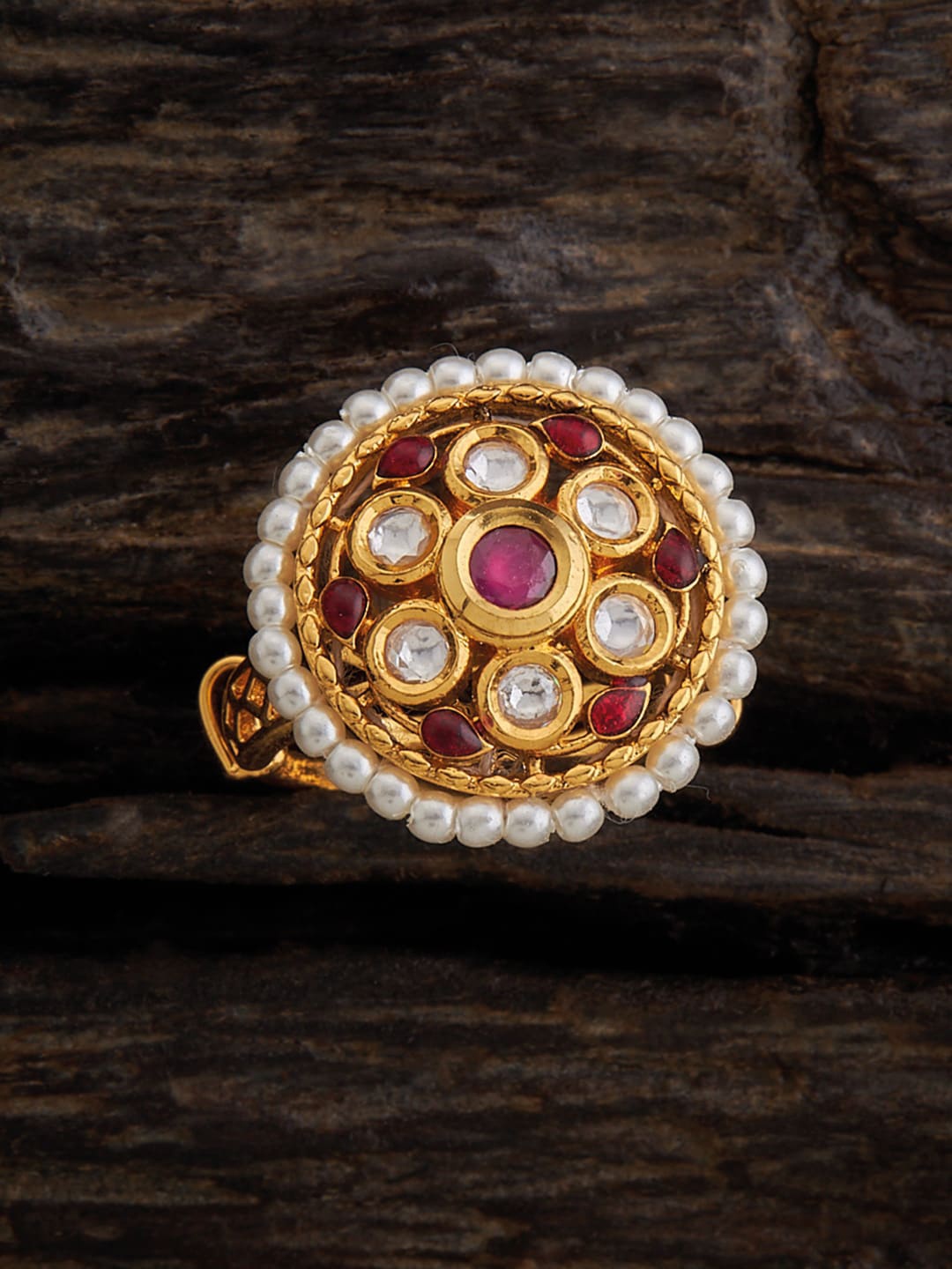 

Kushal's Fashion Jewellery Kundan-Studded Adjustable Finger Ring, Red