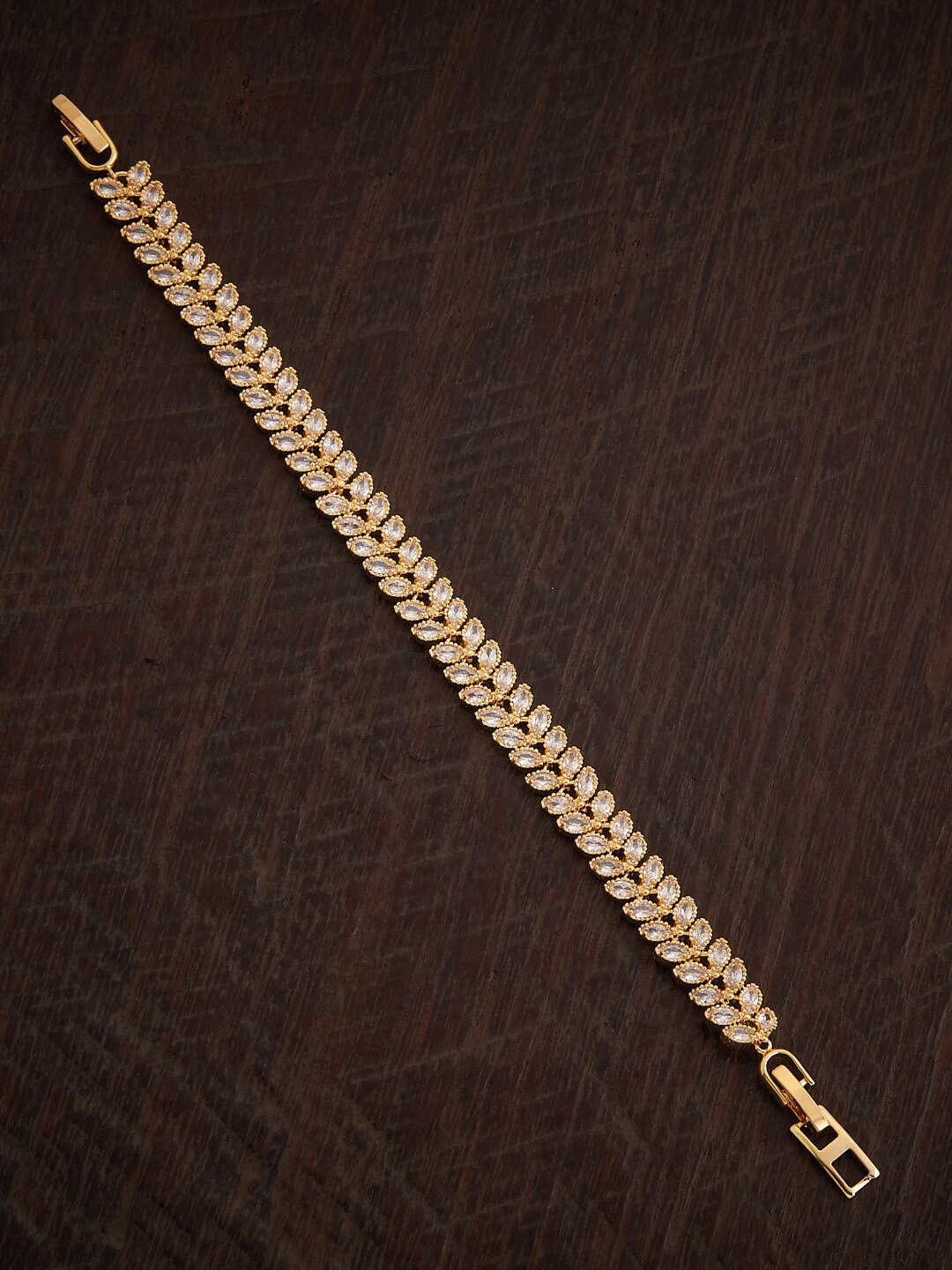 

Kushal's Fashion Jewellery Gold-Plated Cubic Zirconia Studded Link Bracelet