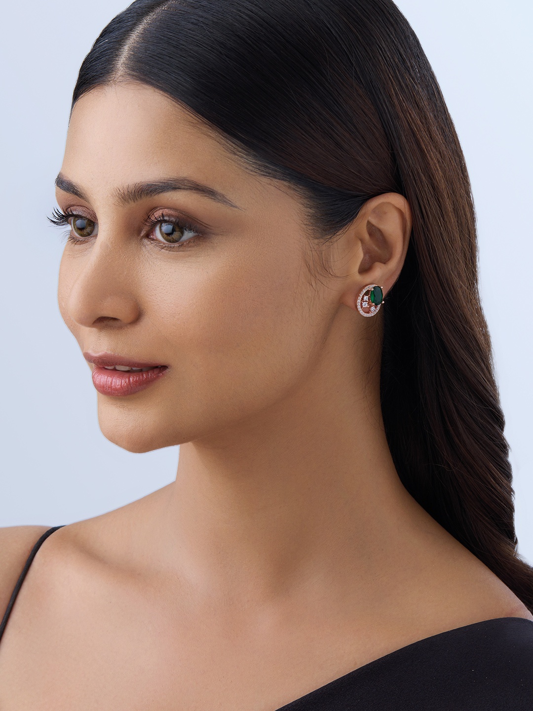 

Kushal's Fashion Jewellery Rose-Gold Plated CZ Stone Studded Contemporary Studs Earrings