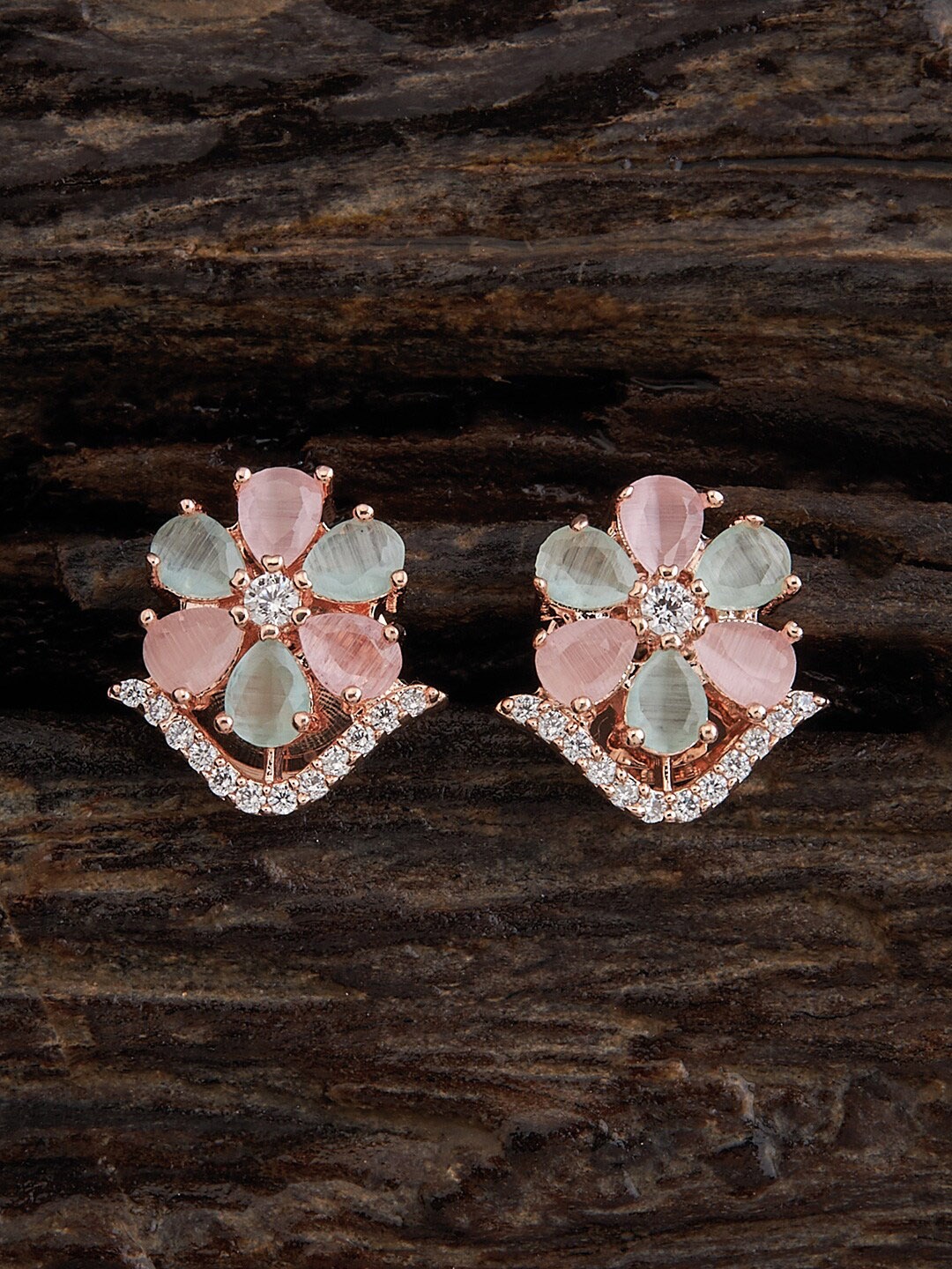 

Kushal's Fashion Jewellery Rose Gold-Plated Floral Studs Earrings