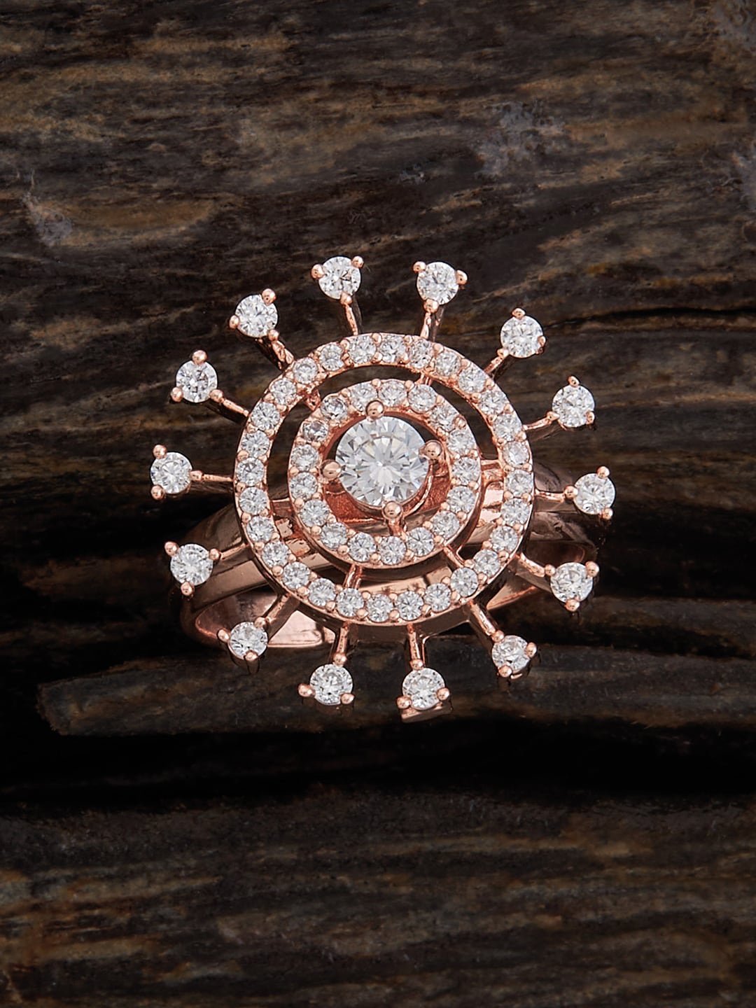 

Kushal's Fashion Jewellery Rose Gold-Plated CZ Studded Finger Ring