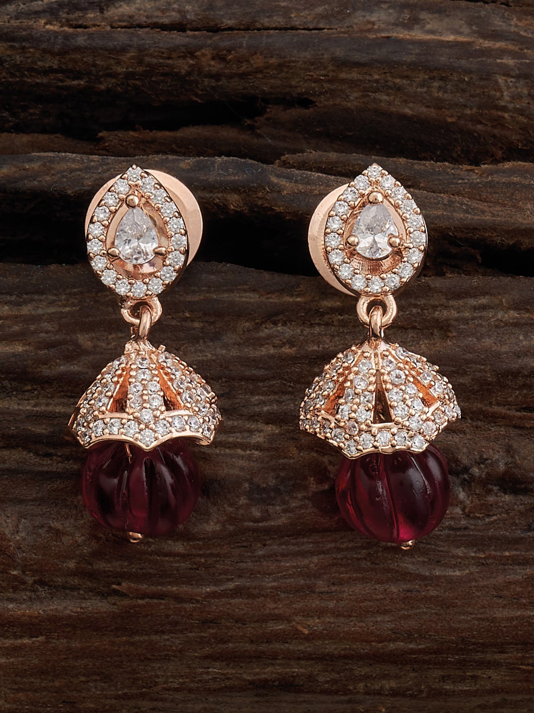 

Kushal's Fashion Jewellery Rose Gold-Plated Dome Shaped Jhumkas, Red