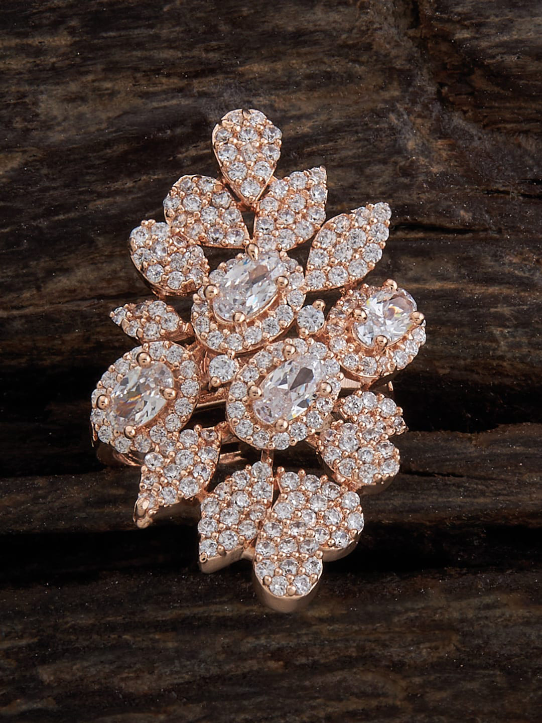 

Kushal's Fashion Jewellery Rose Gold-Plated CZ-Studded Finger Ring