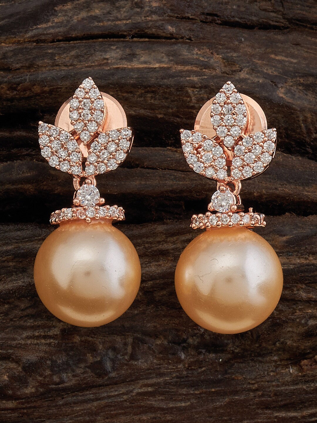 

Kushal's Fashion Jewellery Rose Gold-Plated Cubic Zirconia Studded Floral Drop Earrings