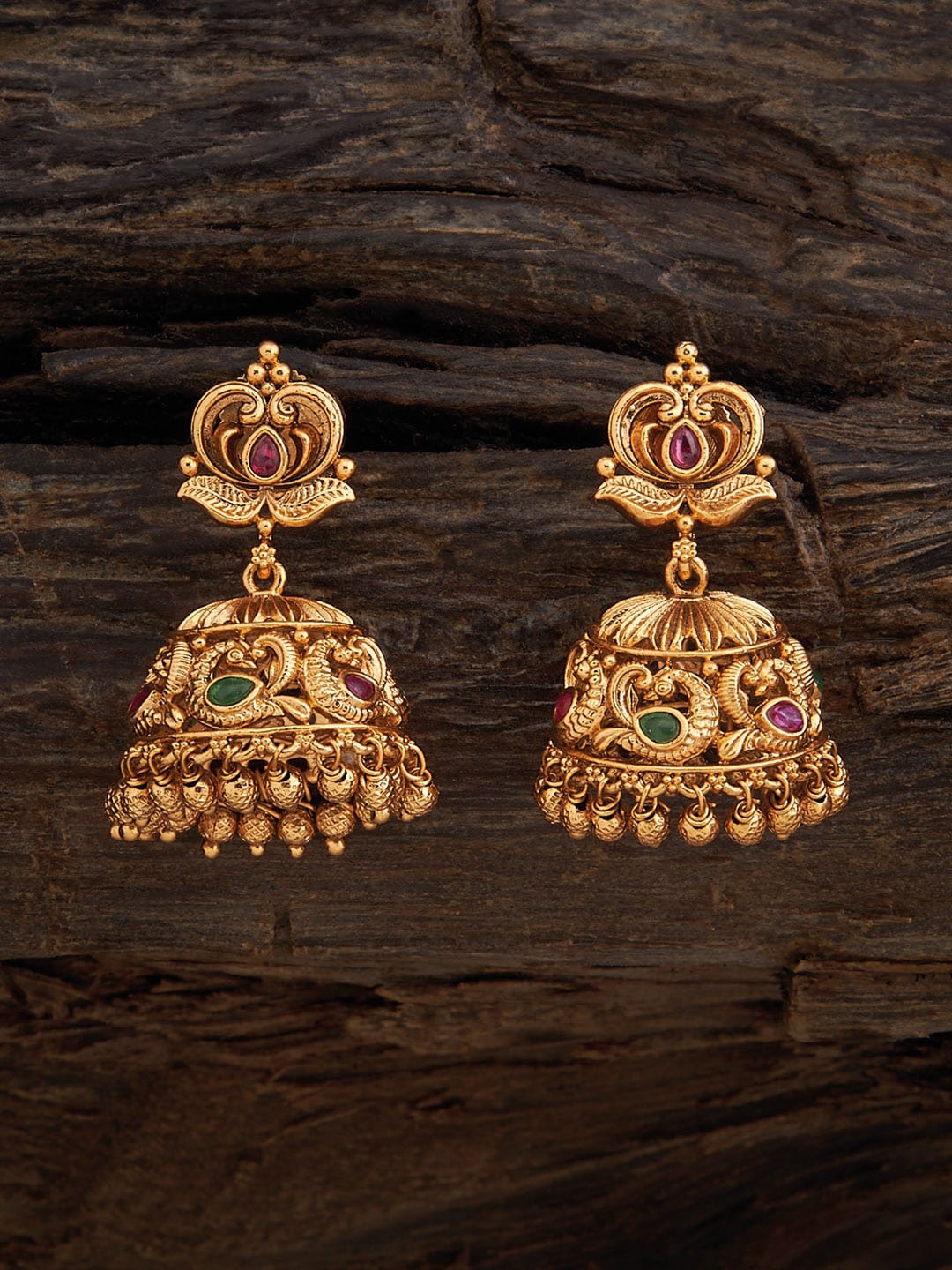 

Kushal's Fashion Jewellery Gold-Plated Cubic Zirconia Studded Dome Shaped Jhumkas