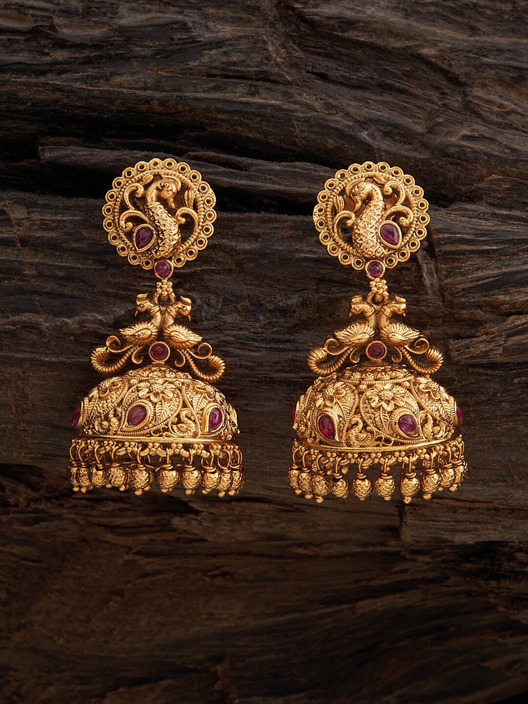 

Kushal's Fashion Jewellery Gold-Plated Cubic Zirconia Studded Dome Shaped Jhumkas