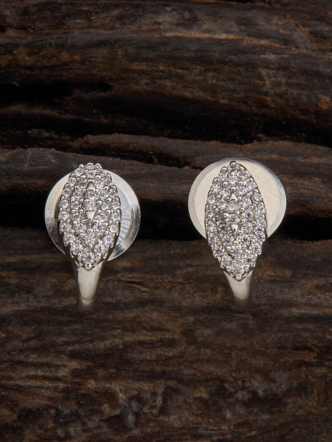 

Kushal's Fashion Jewellery Rhodium-Plated Cubic Zirconia Studded Contemporary Studs, Silver