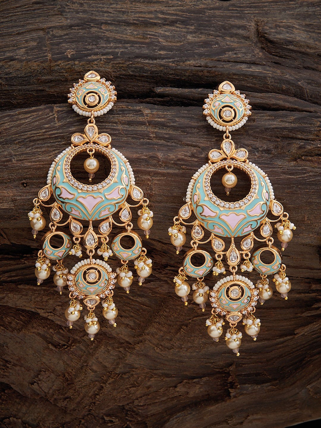 

Kushal's Fashion Jewellery Gold-Plated Contemporary CZ Studded Chandbali Earrings, Pink