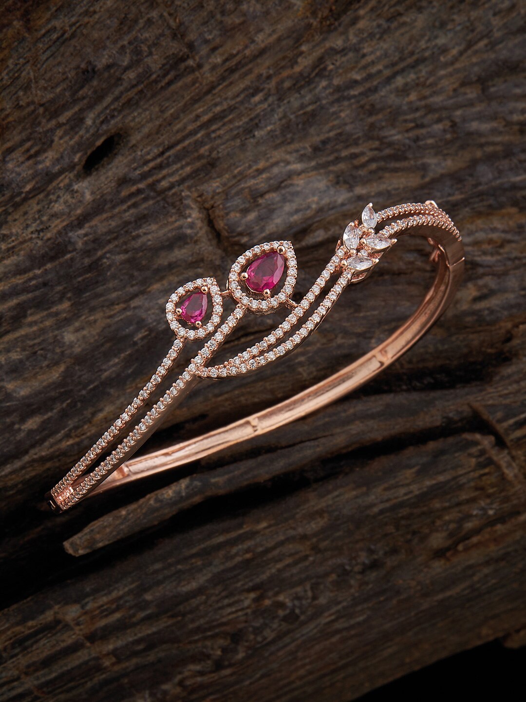 

Kushal's Fashion Jewellery Rose Gold-Plated Zircon Stone Studded Bangle-Style Bracelet