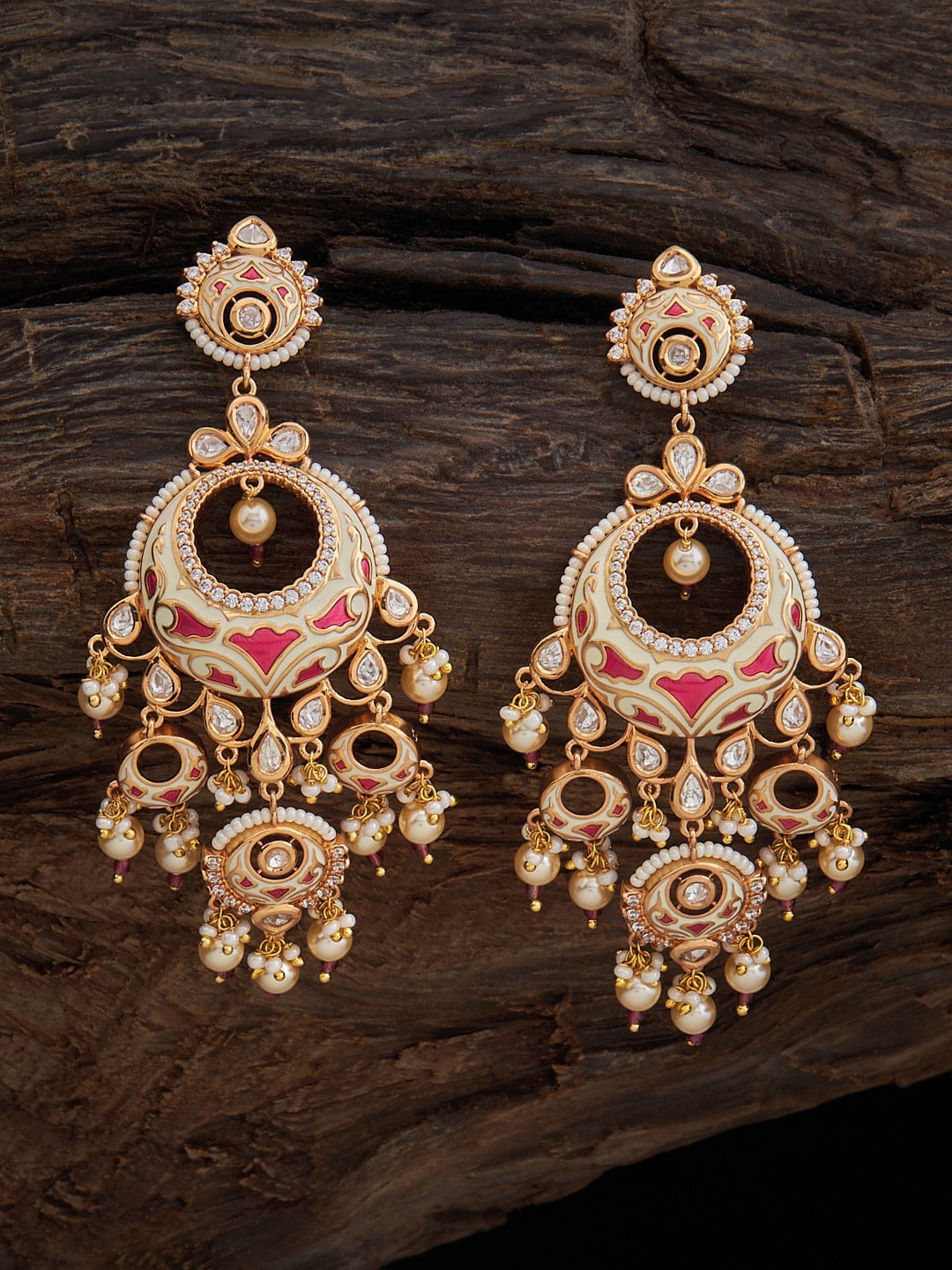 

Kushal's Fashion Jewellery Gold-Plated Cubic Zirconia Studded Drop Earings, Red