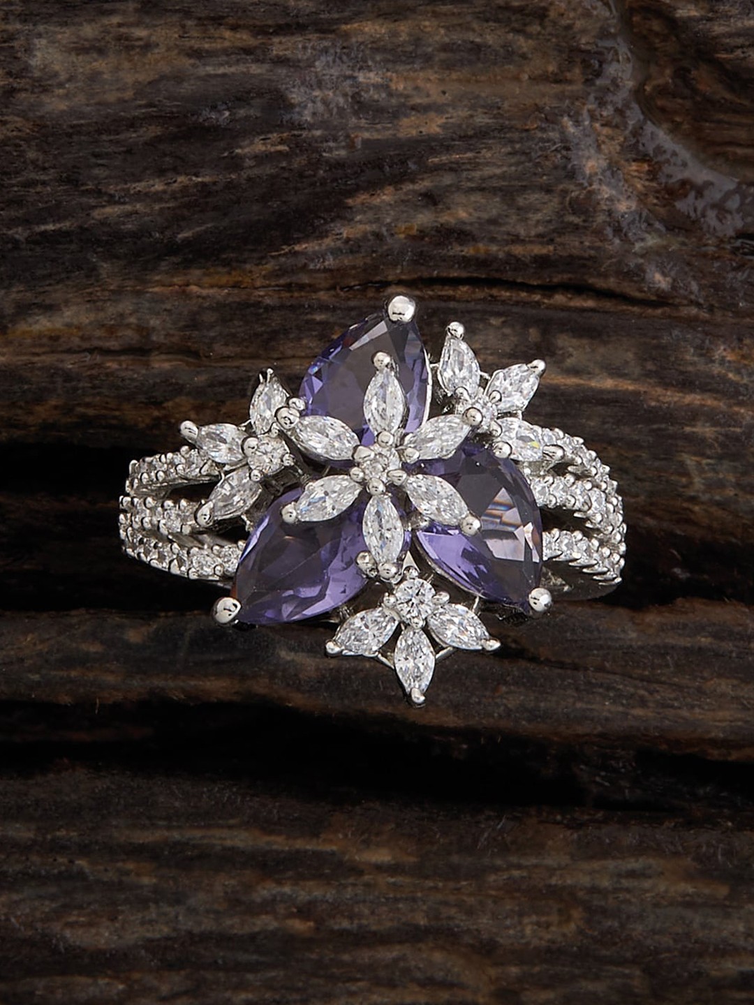 

Kushal's Fashion Jewellery Rhodium-Plated CZ-Studded Finger Ring, Silver