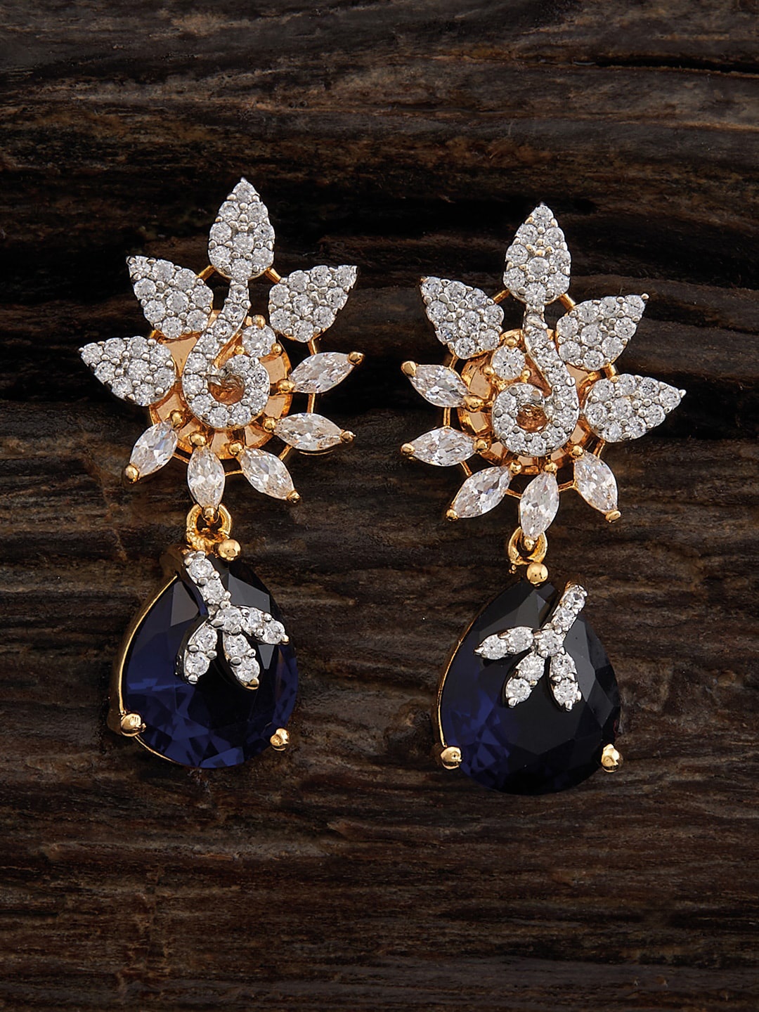 

Kushal's Fashion Jewellery Rhodium-Plated Teardrop Shaped Drop Earrings, Blue