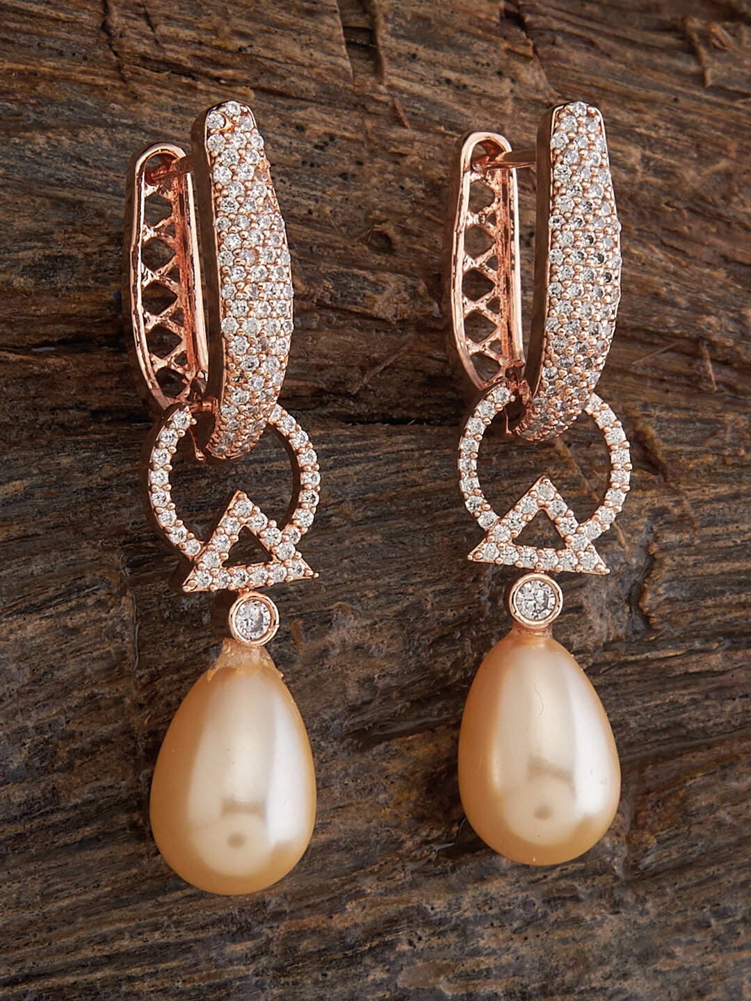 

Kushal's Fashion Jewellery Rose Gold Plated Teardrop Shaped Hoop Earrings, White