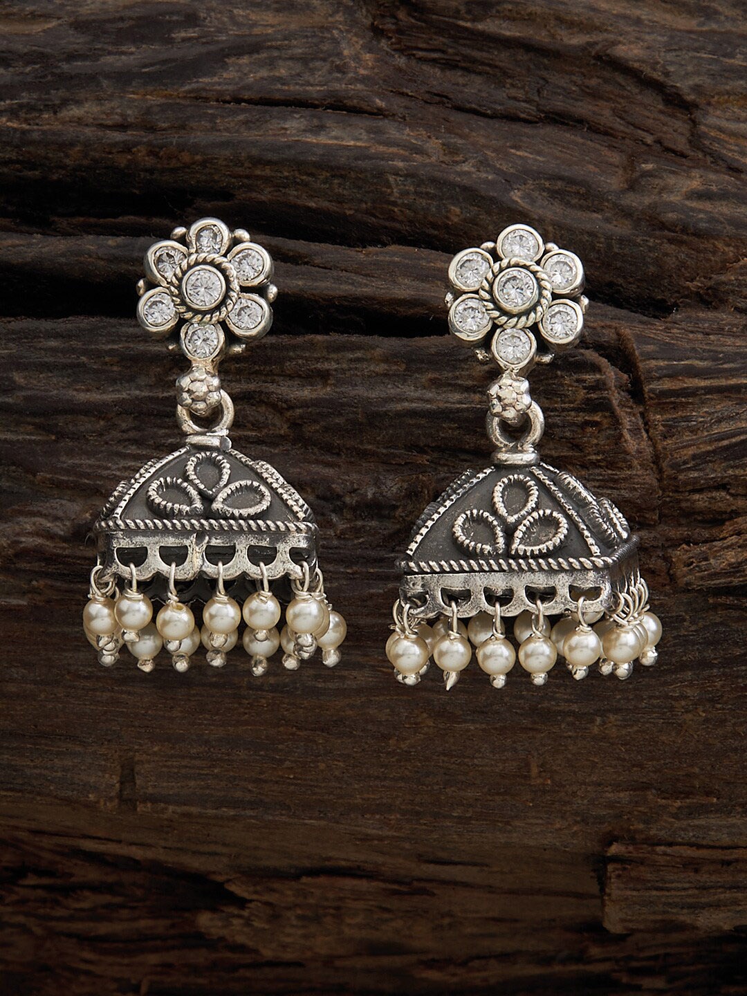 

Kushal's Fashion Jewellery 92.5 Pure Silver Rhodium Plated Dome Shaped Jhumkas