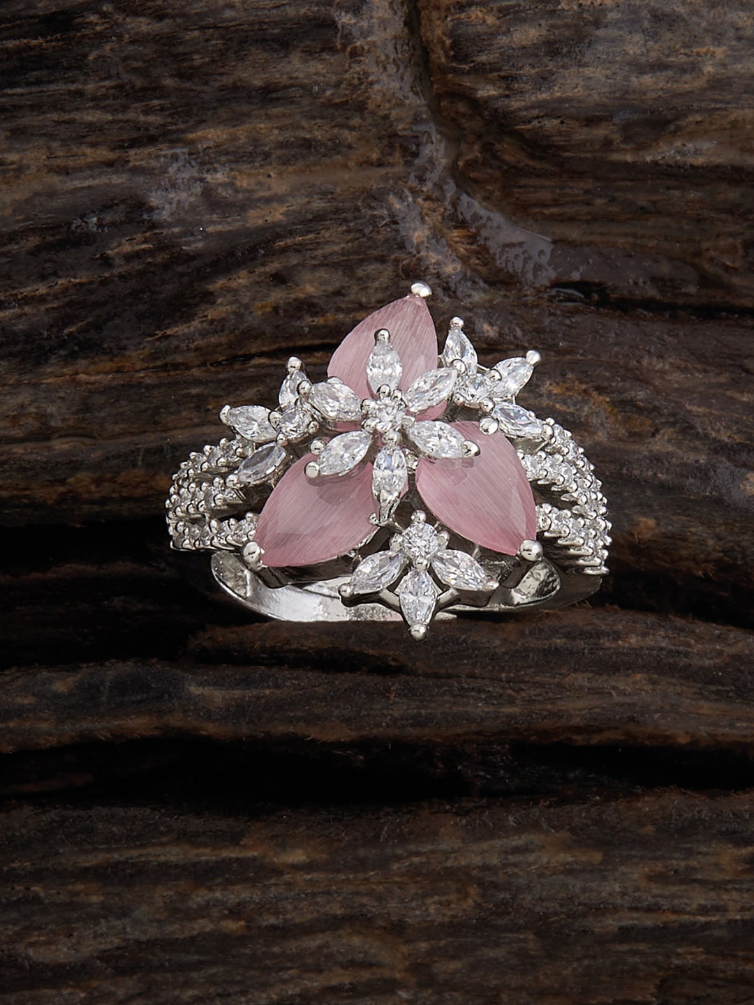 

Kushal's Fashion Jewellery Rhodium-Plated CZ Studded Finger Ring, Silver