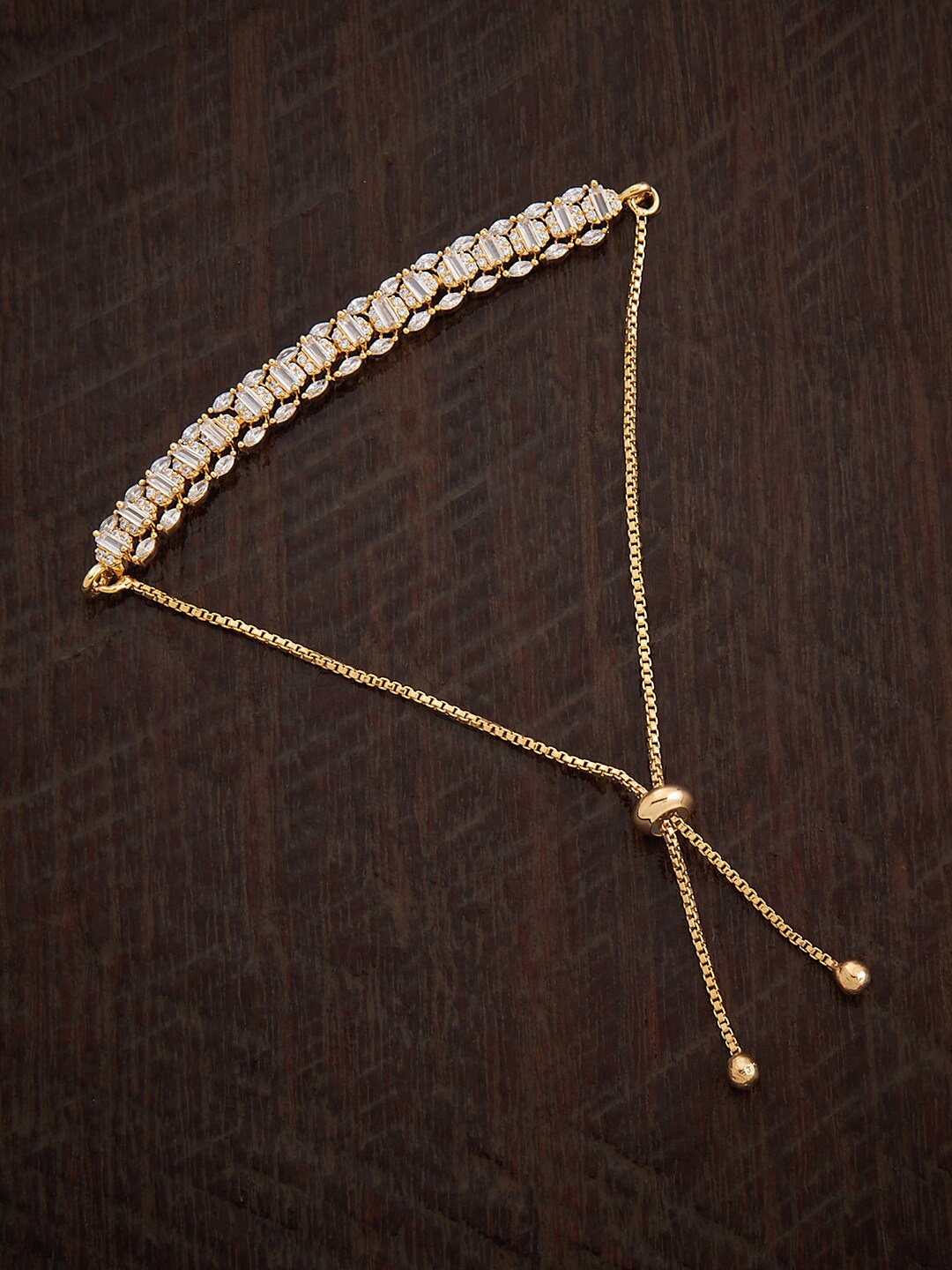 

Kushal's Fashion Jewellery Gold Plated Cubic Zirconia Studded Link Bracelet
