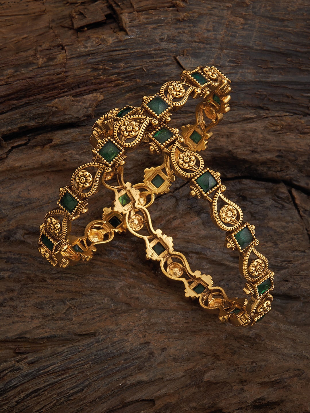 

Kushal's Fashion Jewellery Set Of 2 Gold-Plated Stone Studded Bangle