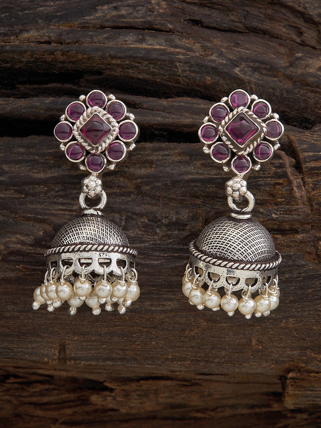 

Kushal's Fashion Jewellery Rhodium Plated Dome Shaped Jhumkas, Silver