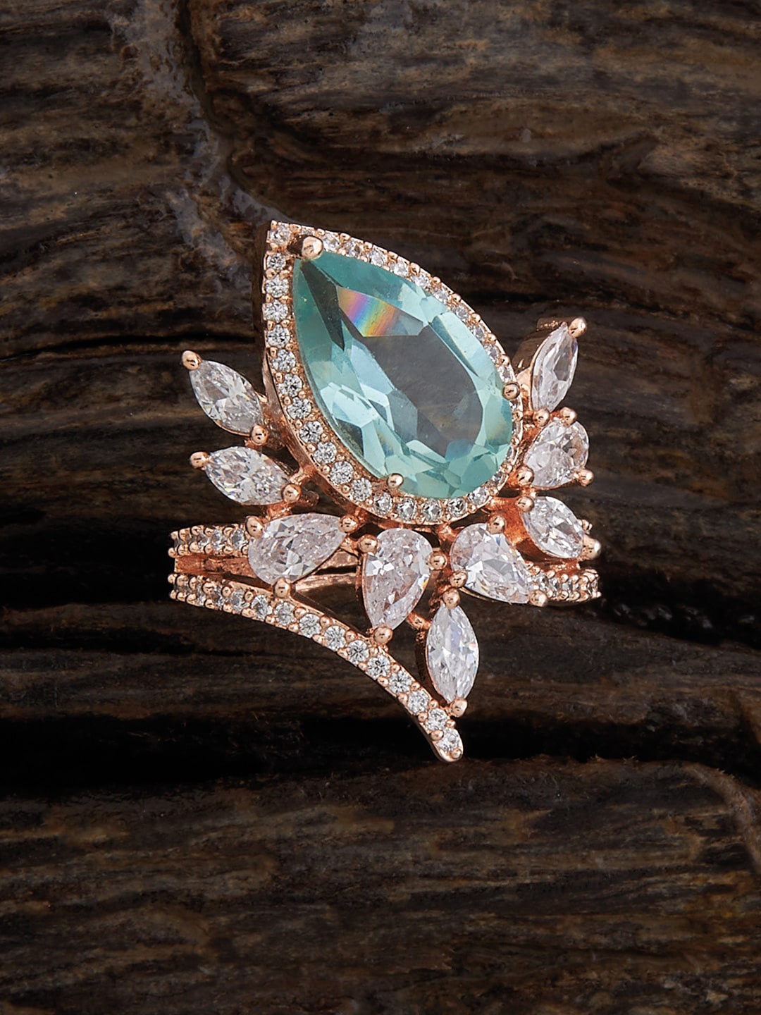

Kushal's Fashion Jewellery Rose Gold Plated Cubic Zirconia Stone Studded Finger Ring