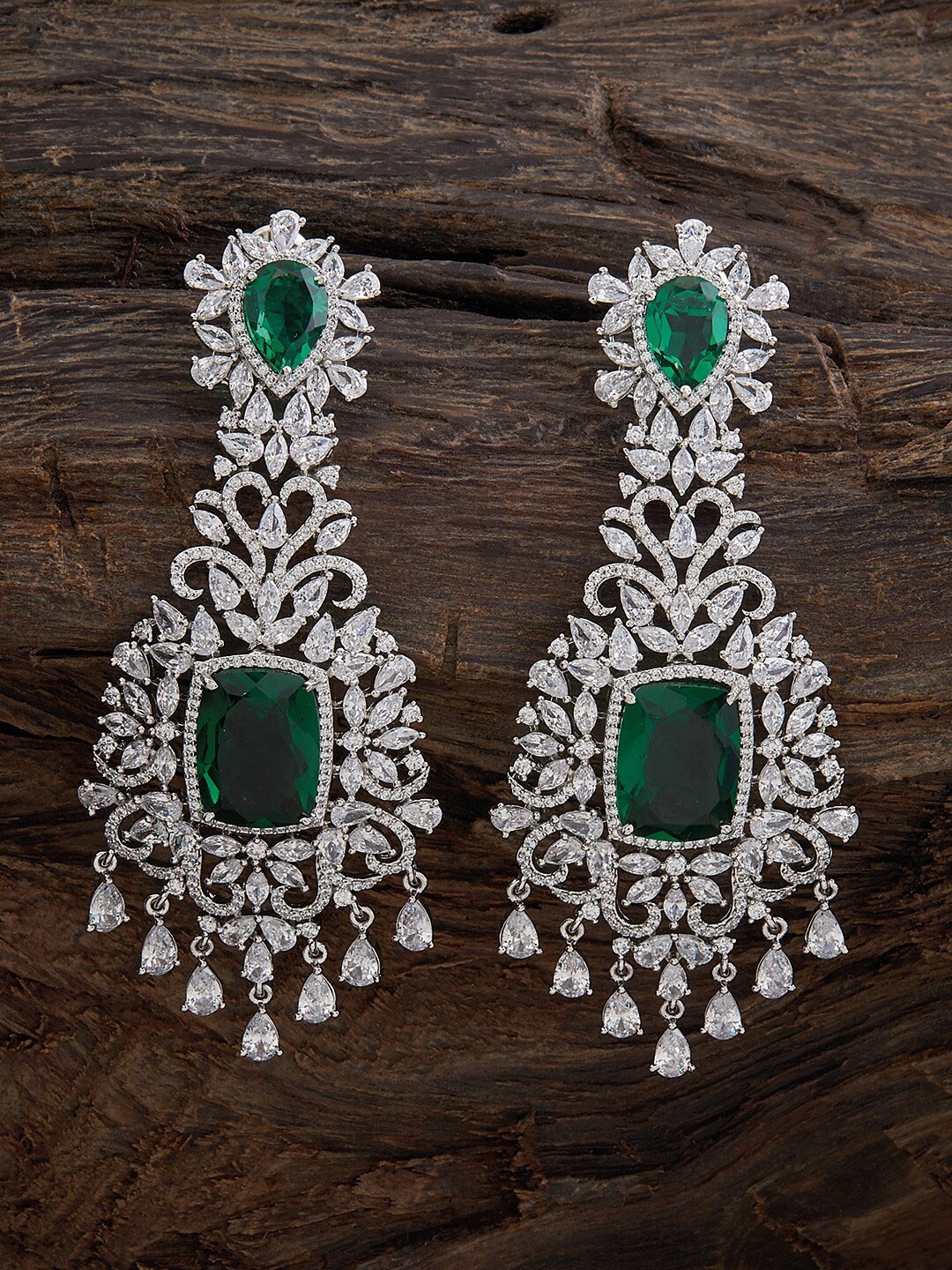 

Kushal's Fashion Jewellery Rhodium-Plated Contemporary Drop Earrings, Silver