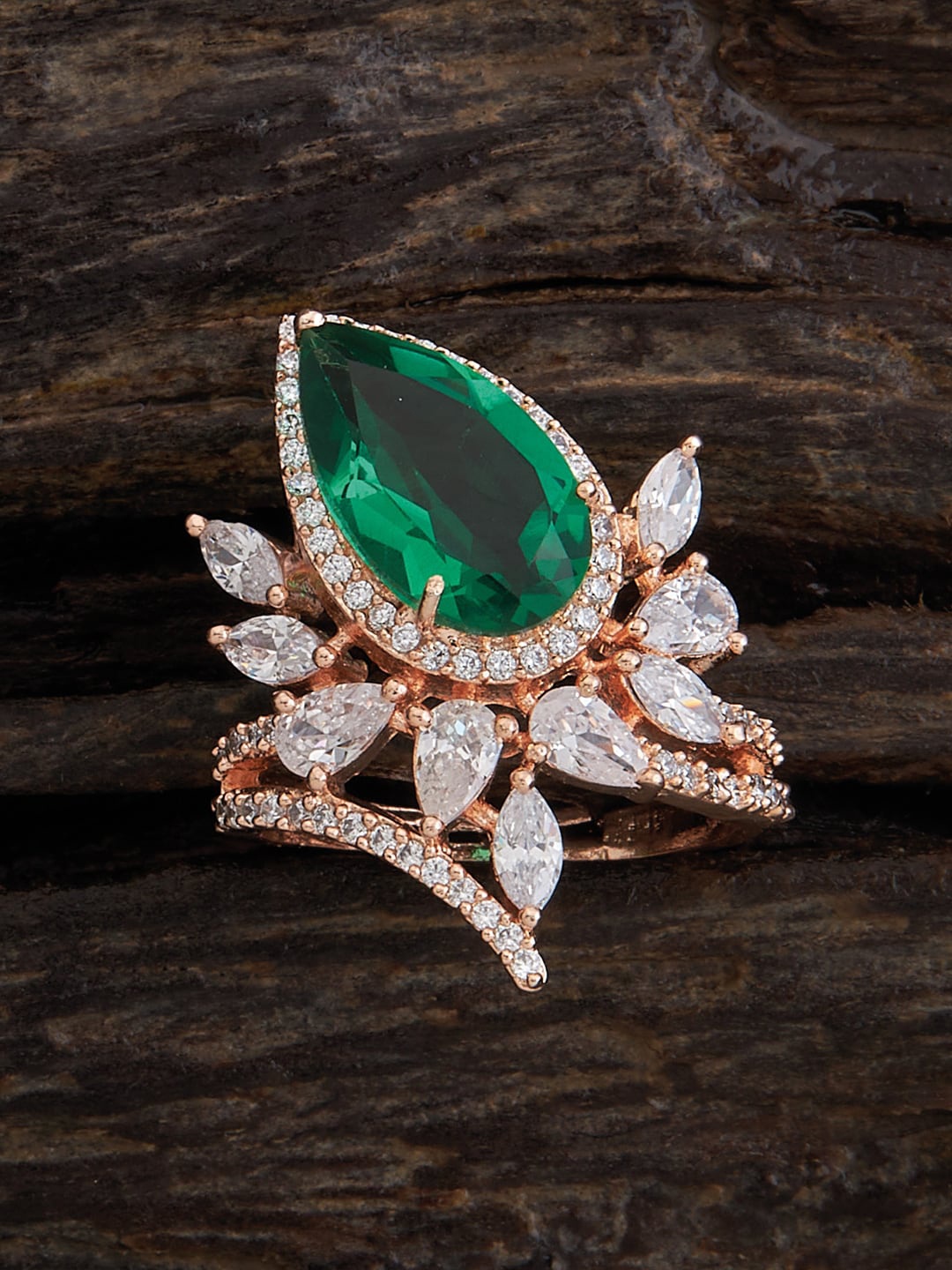 

Kushal's Fashion Jewellery Rose Gold Plated Cubic Zirconia Stone Studded Finger Ring