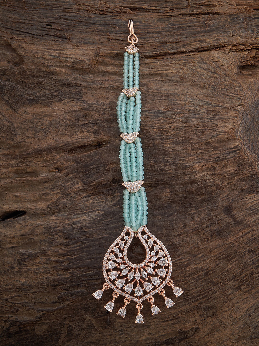 

Kushal's Fashion Jewellery Rose Gold-Plated CZ Studded Maang Tikka