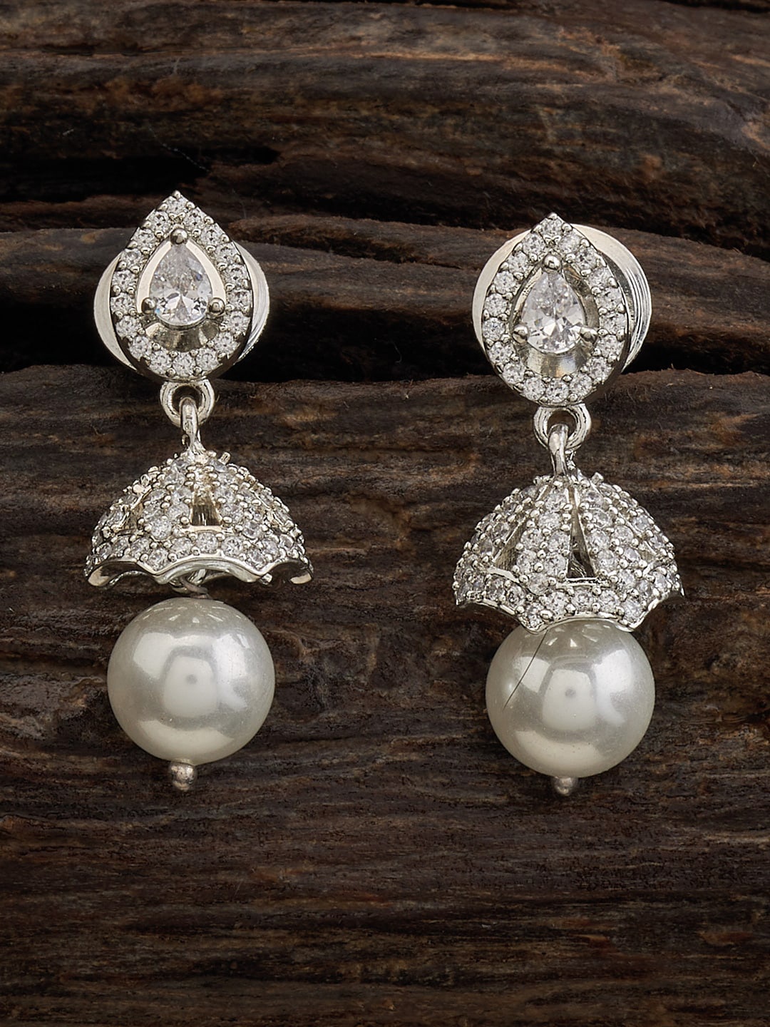 

Kushal's Fashion Jewellery Rhodium-Plated Dome Shaped Jhumkas, Silver