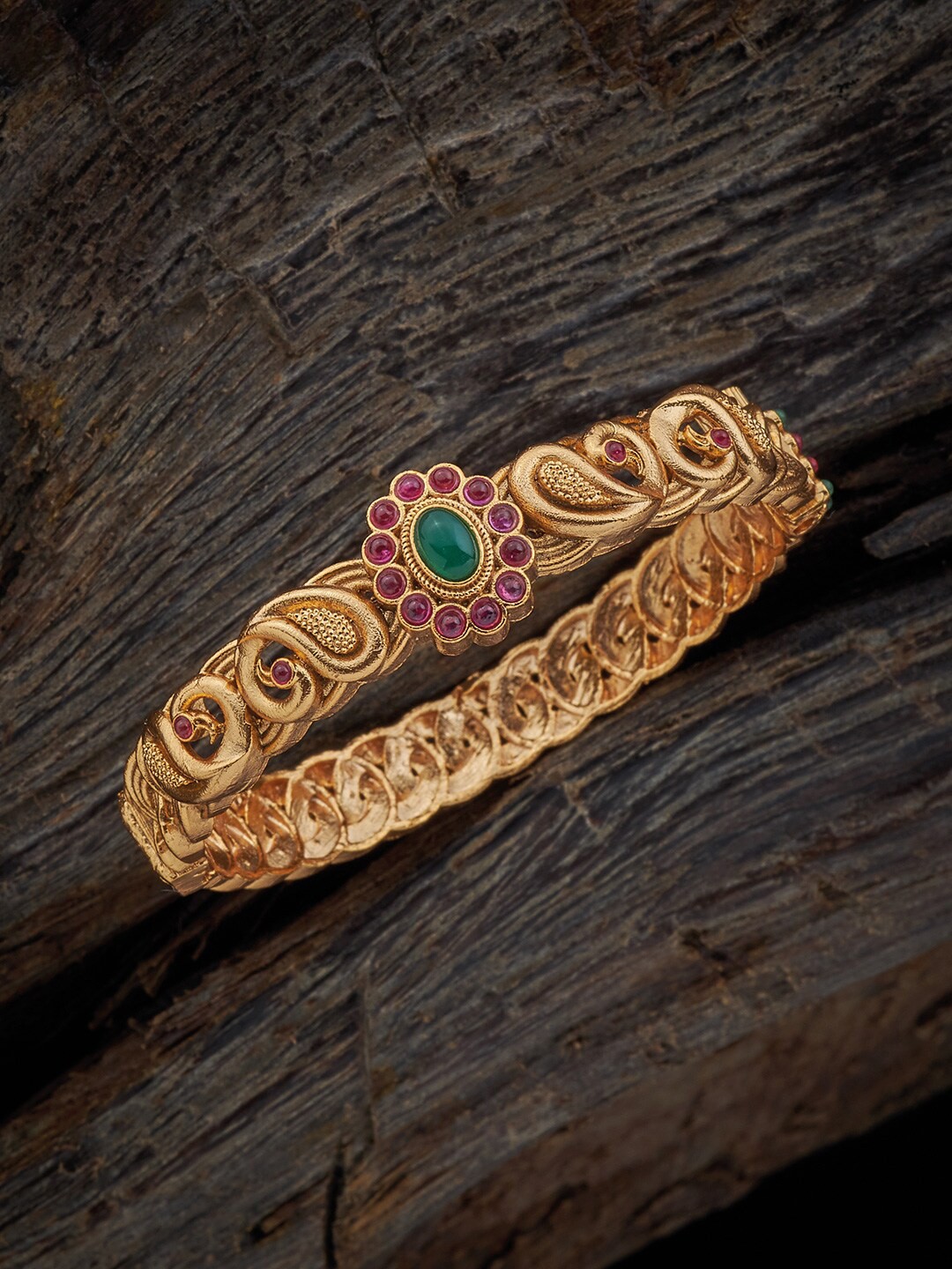 

Kushal's Fashion Jewellery Silver Temple Gold-Plated Kada Bracelet