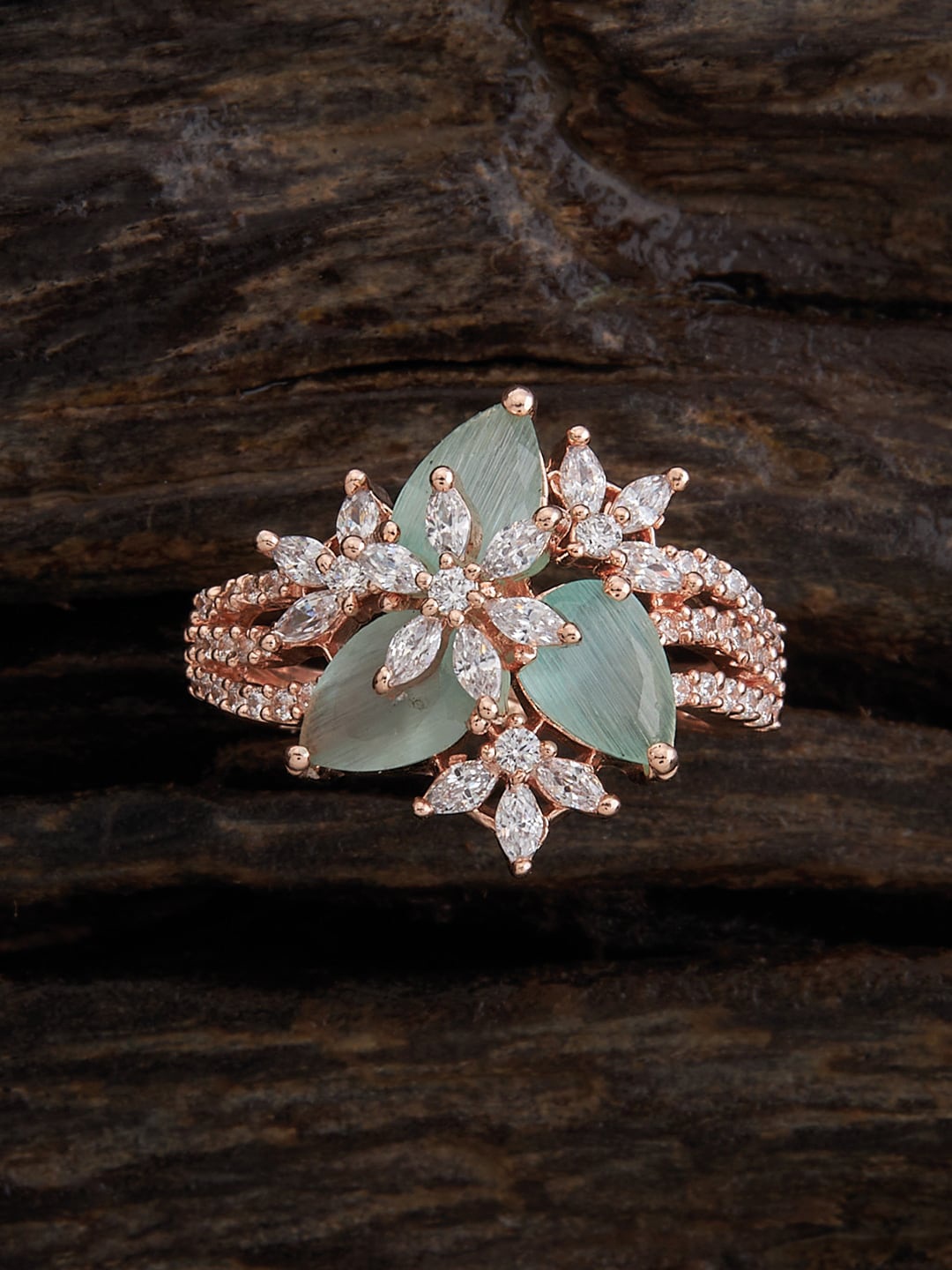 

Kushal's Fashion Jewellery Rose Gold Plated Cubic Zirconia Stone Studded Finger Ring