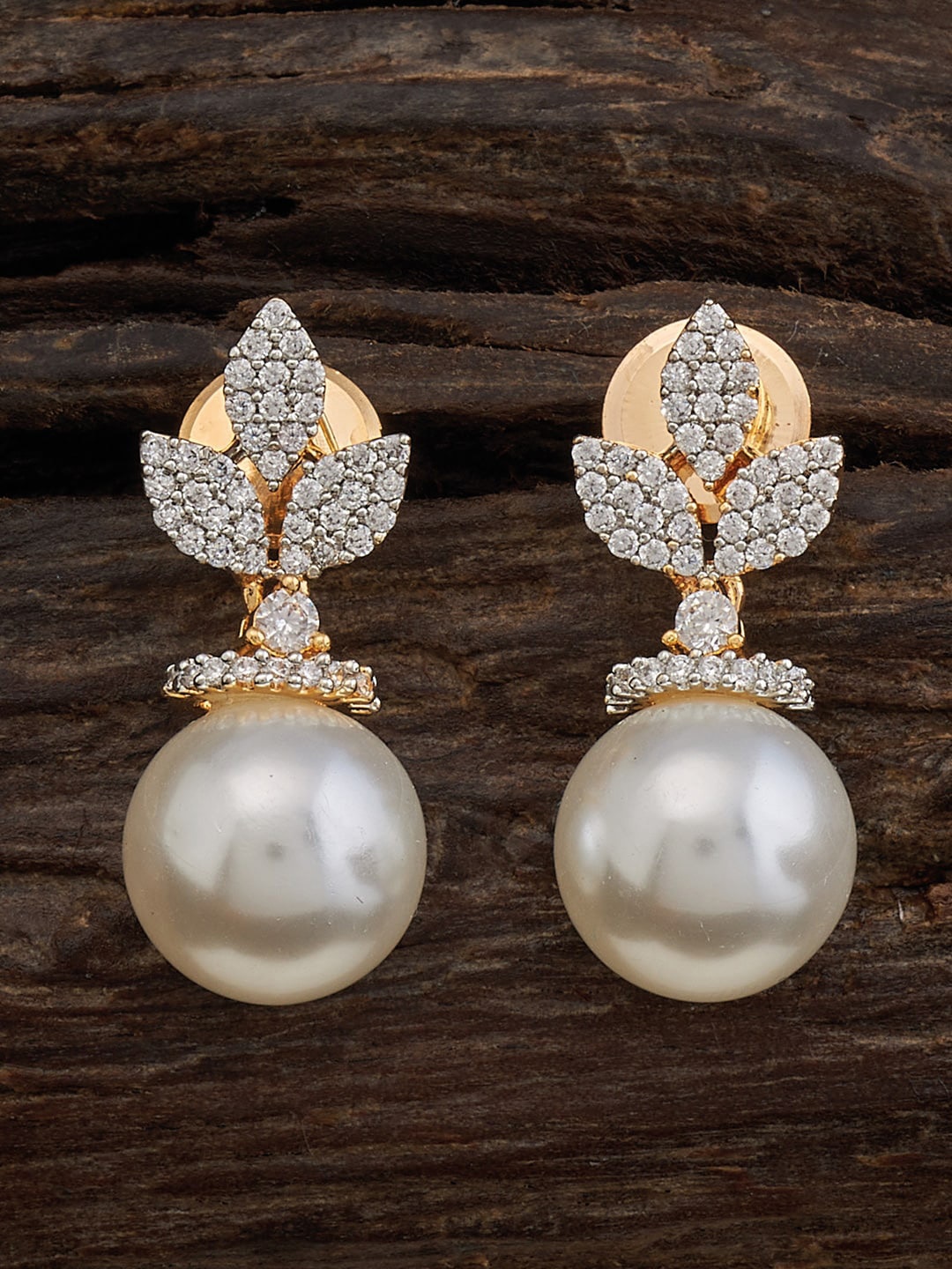 

Kushal's Fashion Jewellery Rhodium-Plated CZ-Studded Drop Earrings, White