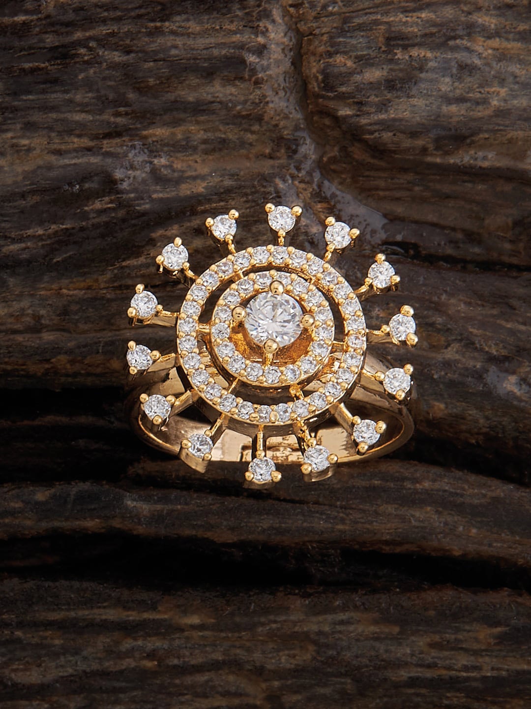 

Kushal's Fashion Jewellery Gold Plated Cubic Zirconia Stone Studded Finger Ring