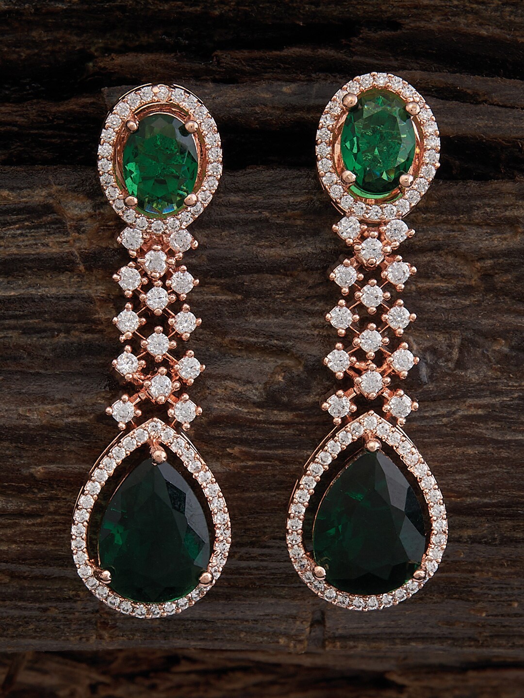 

Kushal's Fashion Jewellery Rose Gold-Plated CZ Studded Drop Earrings, Green