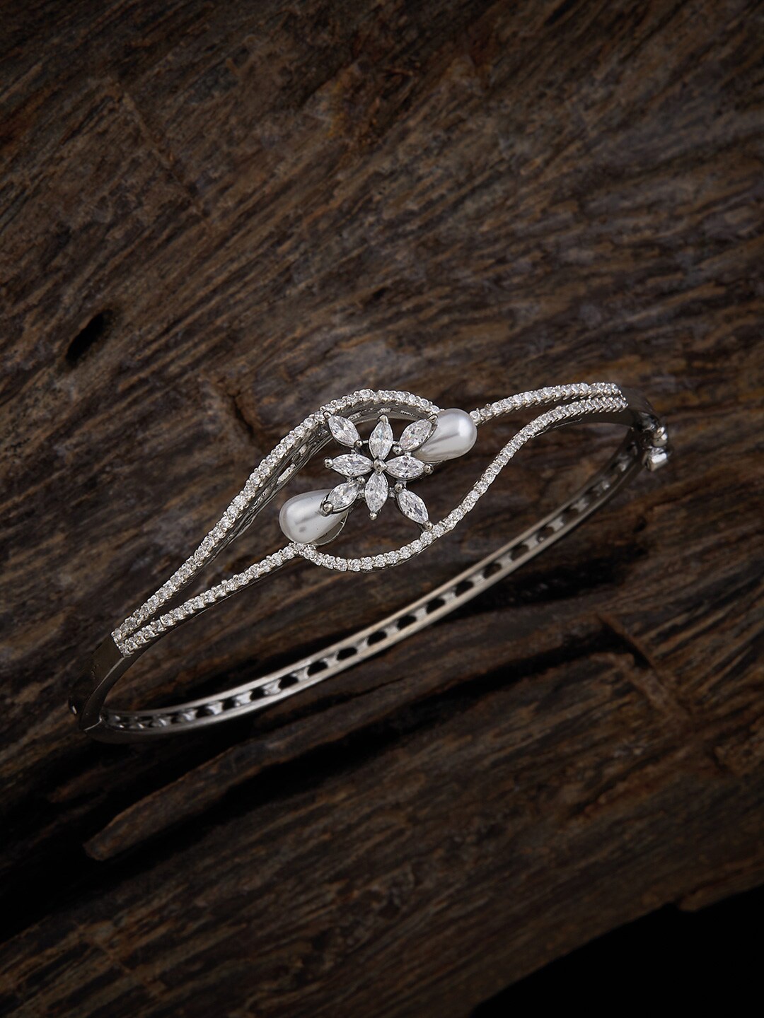 

Kushal's Fashion Jewellery Silver Rhodium-Plated Kada Bracelet