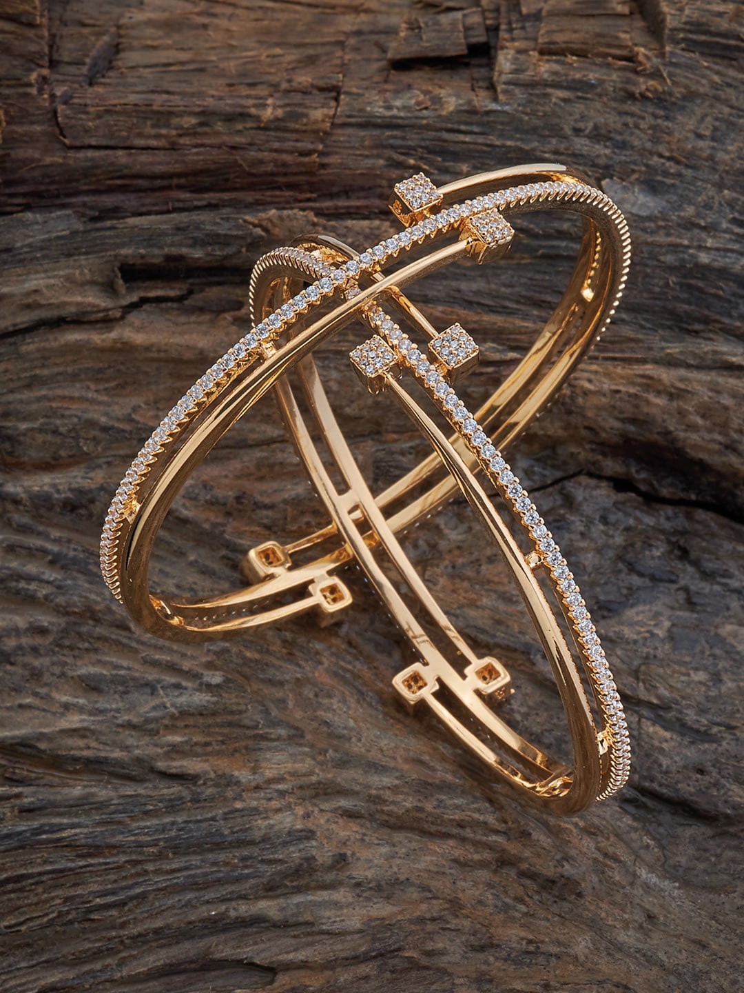 

Kushal's Fashion Jewellery Set Of 2 Gold-Plated Stone Studded Bangle