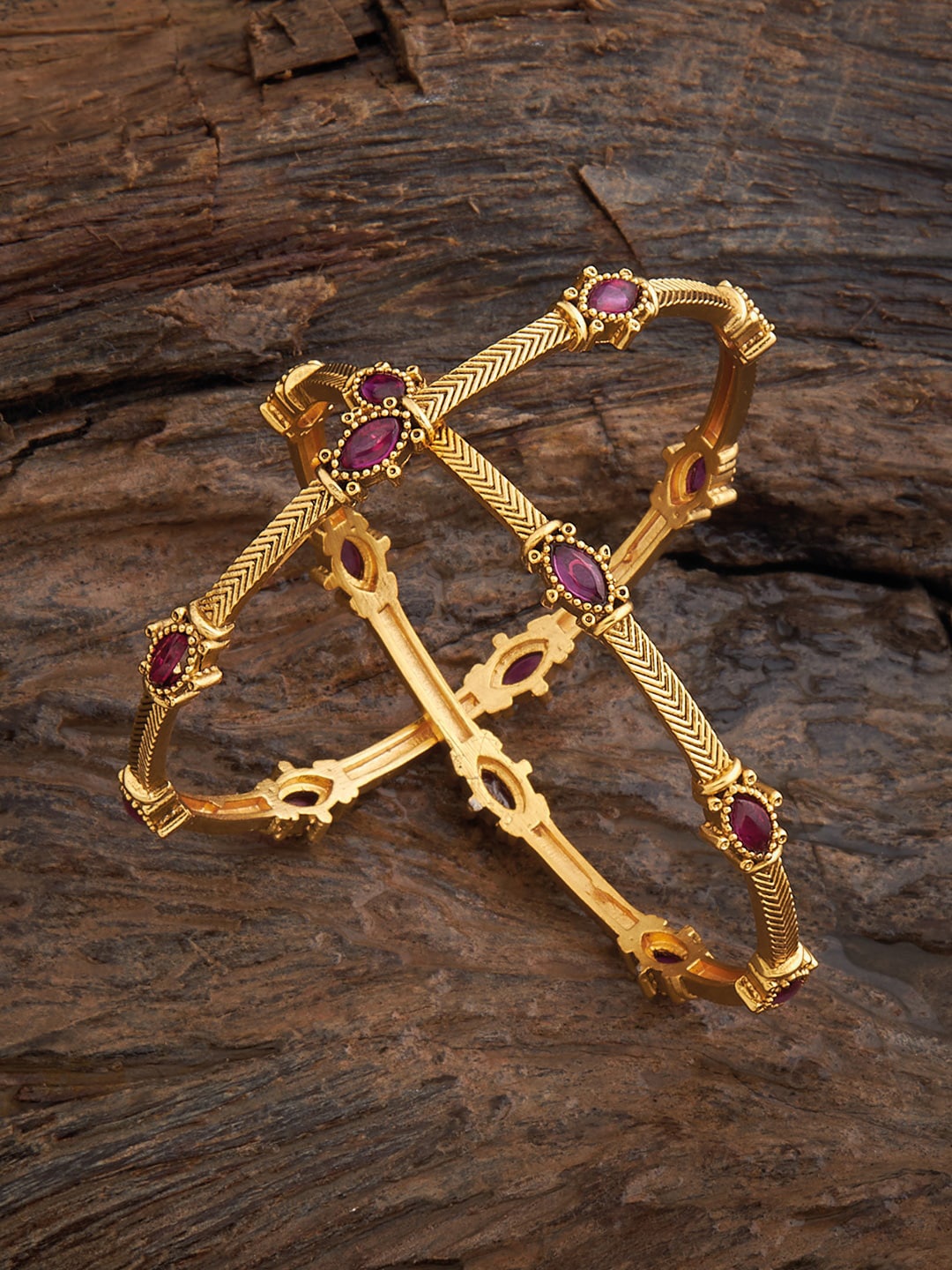 

Kushal's Fashion Jewellery Set Of 2 Gold-Plated Stone Studded Bangles