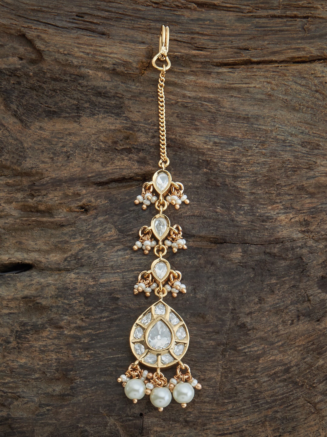 

Kushal's Fashion Jewellery Gold-plated Kundan-studded & Pearls-beaded Maang Tikka