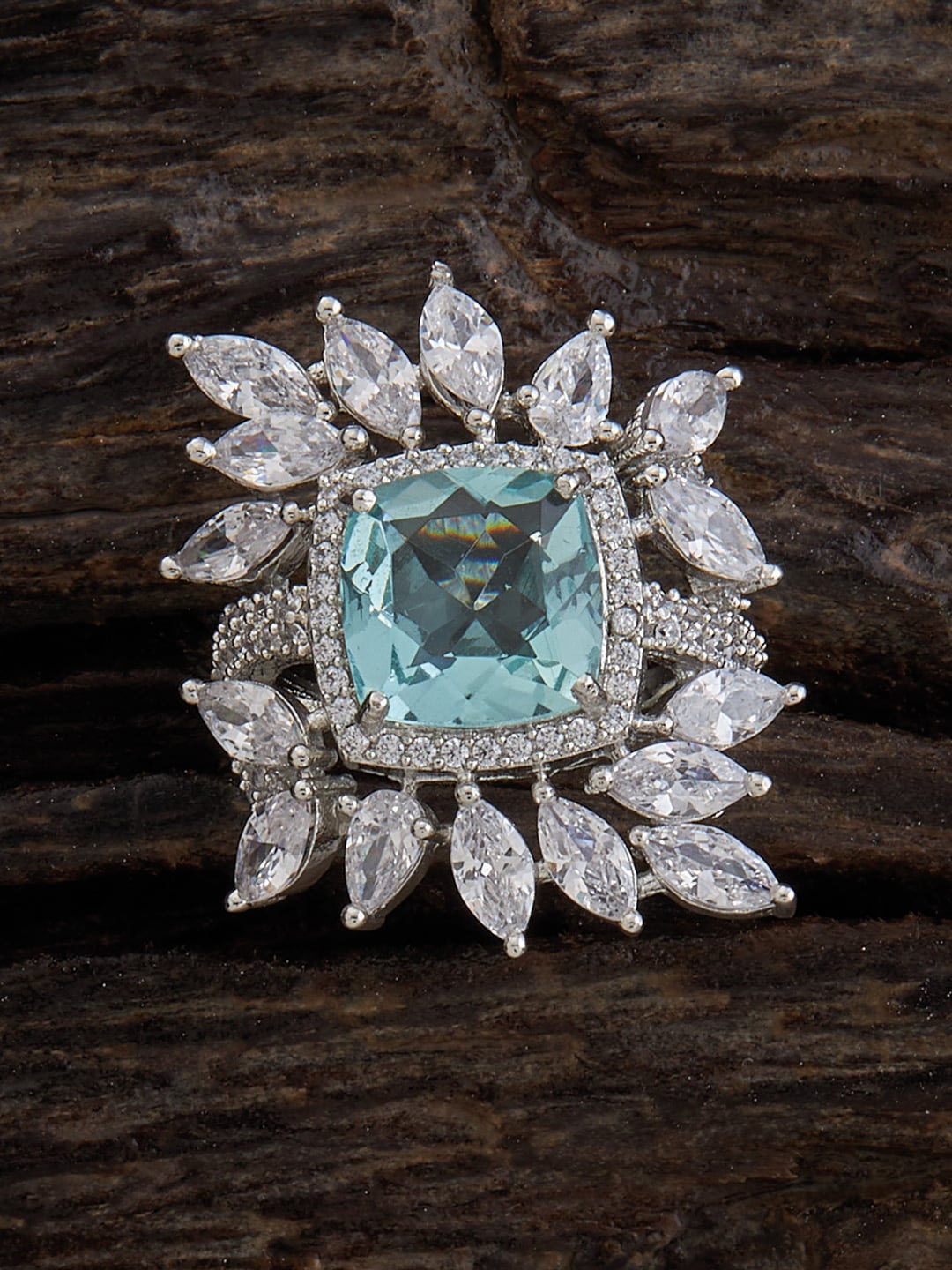 

Kushal's Fashion Jewellery Rhodium-Plated Zircon-Studded Finger Ring, Sea green