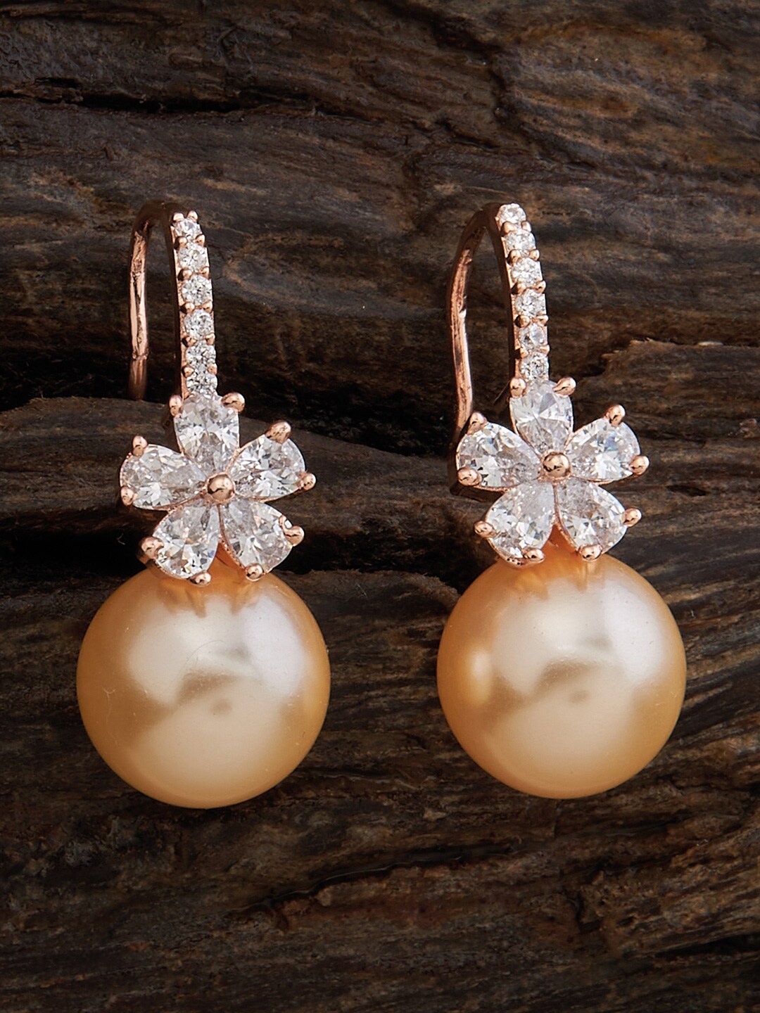 

Kushal's Fashion Jewellery Rose-Gold Plated Floral Drop Earrings