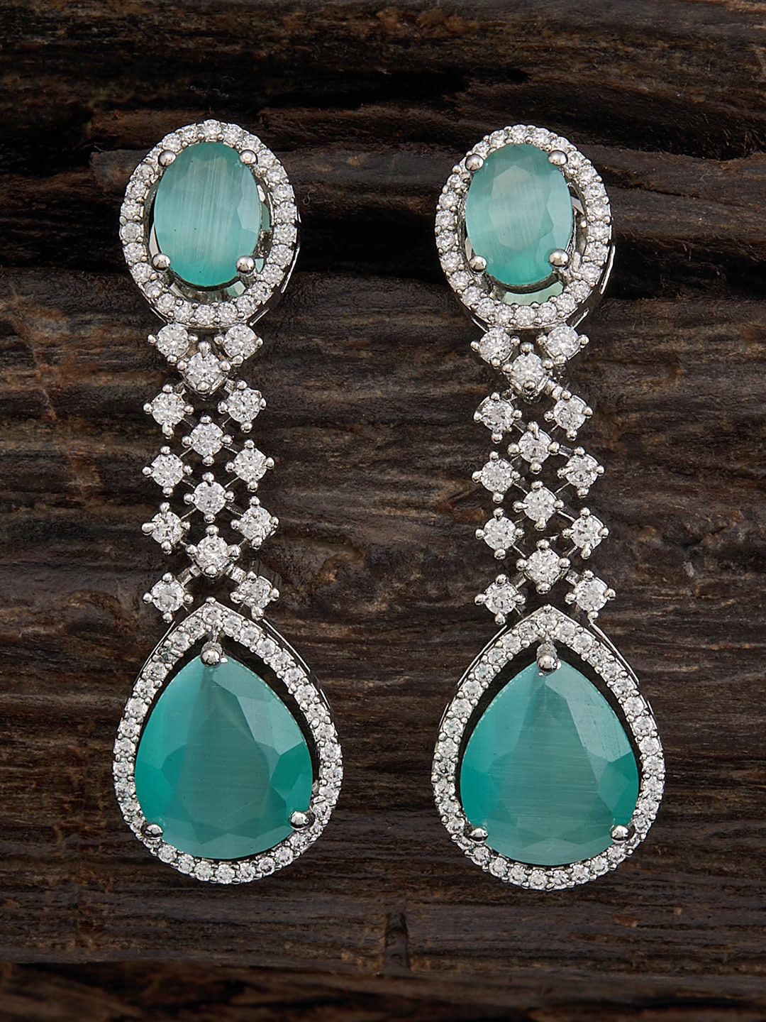

Kushal's Fashion Jewellery Rhodium-Plated Teardrop Shaped Drop Earrings, Silver
