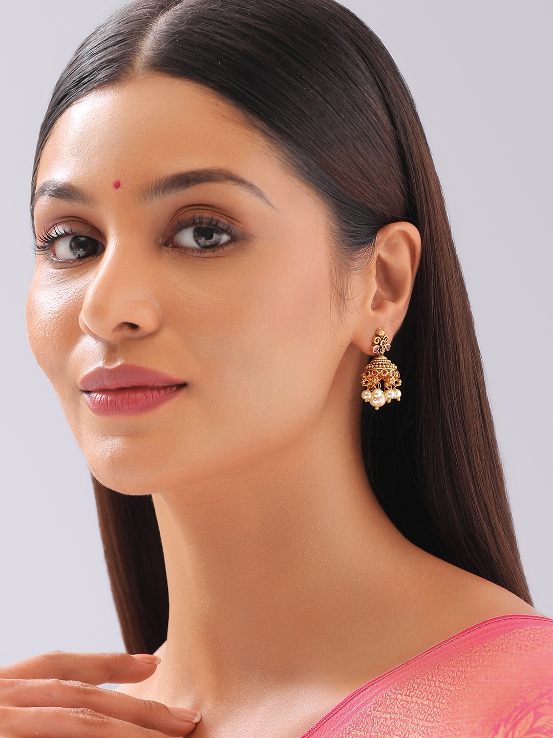 

Kushal's Fashion Jewellery Gold-Plated Dome Shaped Jhumkas
