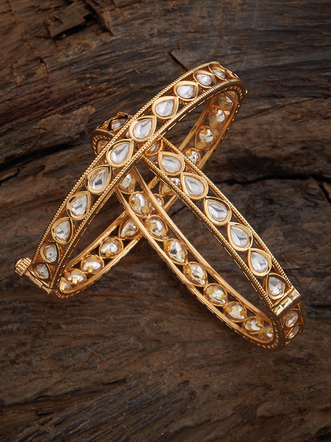 

Kushal's Fashion Jewellery Set Of 2 Ethnic Kundan-Studded Bangle, White